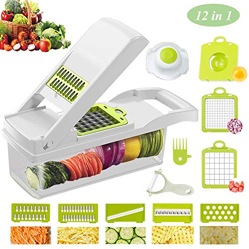 Vegetable Chopper Spiralizer Mandolin Slicer Chopper Grater, 12 in 1 Vegetable Slicer Potato