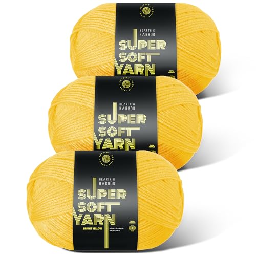 Image of Acrylic Yarn for Crocheting & Knitting - Soft Crochet Yarn for Crocheting, 3 Pack of 370 Yards, Perfect for Crafts & Amigurumi, Medium Worsted Weight 4, Bright Yellow