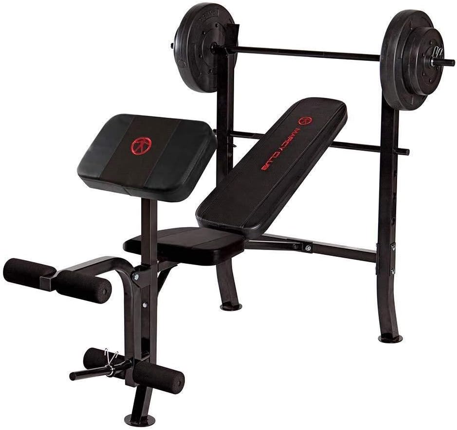 MARCYPro 14 Gauge Durable Steel Standard Adjustable Weight Bench Press Training with 80 Pound Weight Set for Home Gym Setups, Black
