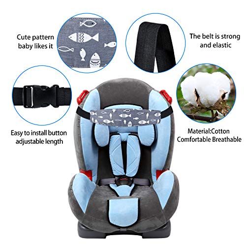 Image of Baby Carseat Head Support,Car seat Straps Pillow Support Ban,Stroller Neck Relief Strap Headrest,Slumber Sling Sleep Positioner for Toddler Infants Child Children Kids(Gery Unicorn + Fish)