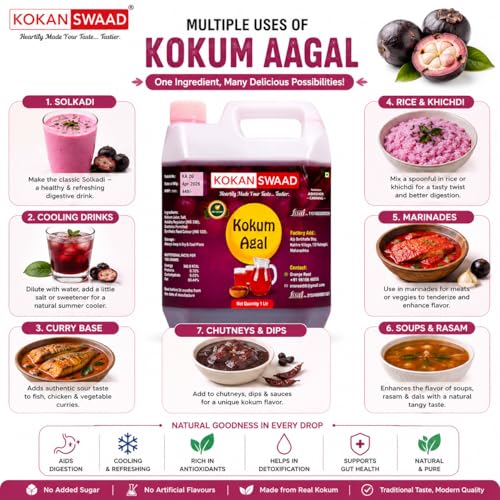 Image of KOKANSWAAD Kokum Agal 1L | Natural Kokum Syrup Concentrate for Solkadhi & Sharbat | Traditional Maharashtrian Kokum Juice | Cooling Summer Drink