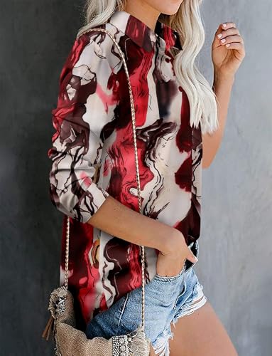 Image of Magritta Women's Shirts Fashion Casual Loose Fit Long Sleeve Button Down Lightweight Collared Blouse Tops