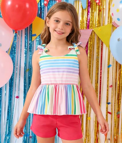 Image of Toddler Girls Clothes Summer Short Set Outfit Tie Knot Shoulder Sleeveless Ruffle Tops and Shorts 2PC Clothing Set