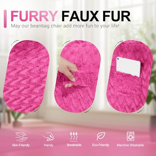 Image of HABUTWAY 3FT Bean Bag Chair,Giant Bean Bag Chairs for Adults,Big Bean Bags with Memory Foam Filled, Large Beanbag Chairs with Chevron Plush Cover-Pink