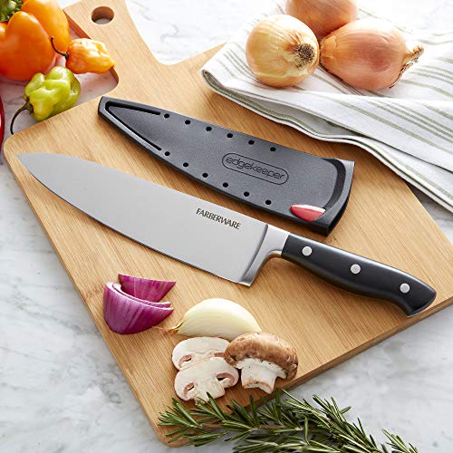 Farberware Edgekeeper 8-Inch Forged Triple Riveted Chef Knife With Self-Sharpening Blade Cover, High Carbon-Stainless Steel Kitchen Knife With Ergonomic Handle, Razor-Sharp Knife, Black #TOP5