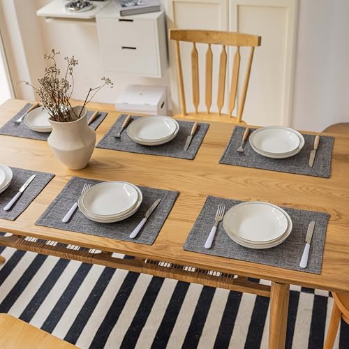 Demetex Grey Linen Placemats Set of 8 Stain Resistant Fabric Place Mats Classic Plate Mats for Kitchen Dining Table Decor, 13x19 inch, Dark Grey by Demetex - Used condition - Image 6