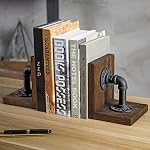 MyGift Rustic Brown Wood Bookends with Realistic Industrial Pipe Design, Decorative Office Bookends Shelf Decor Desk Book Holder L-Shaped Stand, 1-Pair MyGift Rustic Brown Wood Bookends with Realistic Industrial Pipe Design Decorative Office Bookends Shelf Decor Desk Book Holder L Shaped Stand 1 Pair
