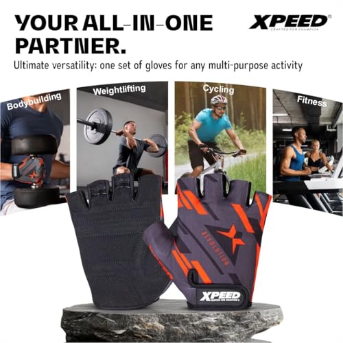 Image of Xpeed Air Vent Fitness & Cycling Gloves /Super Stretchable with Lycra & Suede Made for Light Sport Activities Weight Lifting, Gym Workout, Crossfit, Gym Gloves for Men and Women