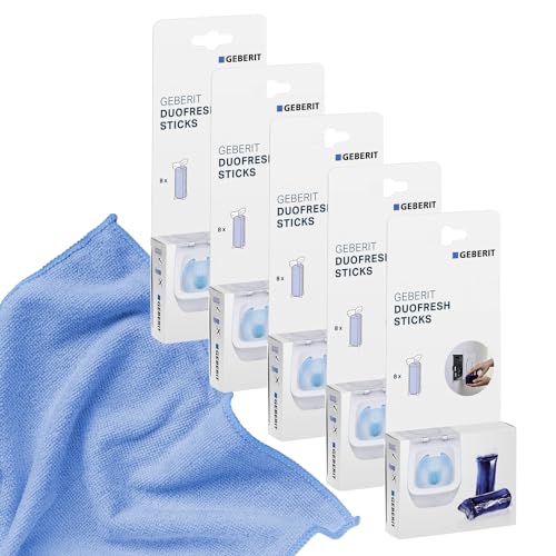 Geberit Sticks 244.600.00.1 5er Set a 8 Sticks für Duofresh Einwurfschacht Wasserkastensticks - inklusive Mikrofasertuch by kör4u - Made in Germany