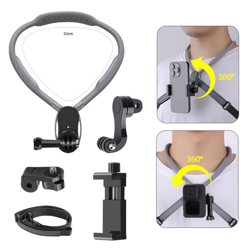 POV Neck Mount with Chest Strap Extendable Arm Smartphone Mount Compatible with GoPro Hero 12 11 10 9 8 Session DJI AKASO APEMAN Xiaomi Yi SJCAM Action Camera