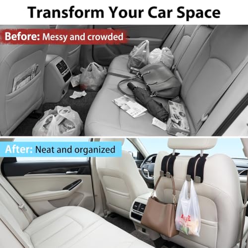Image of Car Seat Back Organizer, Twinhook Leather Car Headrest Organizer (4, Grey) | Heavy Duty Car Seat Holder for Purses and Bags, Car Purse Hanger with Dual Hooks for Travel