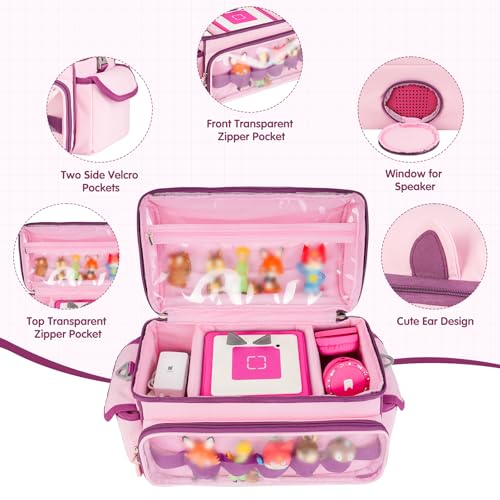 Jaffzora Tasche für Toniebox Starter Set, Tragetasche für Toniebox Audio Player, Transporttasche für Tonies Hörfiguren und Zubehör,Rosa&Violett
