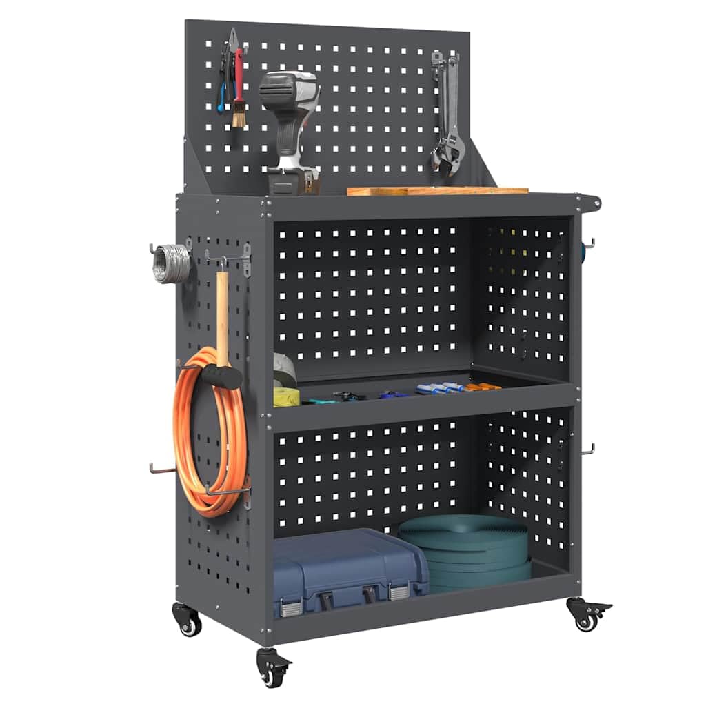 vidaXL Carro de Herramientas con Estante Antracita 65 x 35 x 111 cm, Carro de Herramientas, Almacenamiento móvil Moderno, Ruedas bloqueables, diseño Rectangular, Organizador portátil, Garage