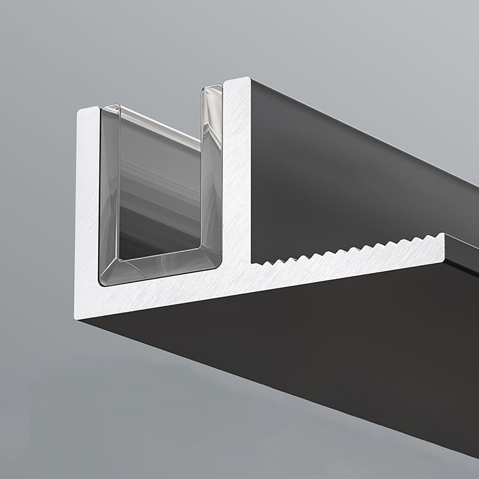 Matte Black Shower Glass Panel Channel, Wall Floor Embedded Fixed Glass Deep U-Channels/Aluminum Profile, Frameless Bathroom Enclosure Guide for Kitchen Hotel(Black,60in/152.4cm)