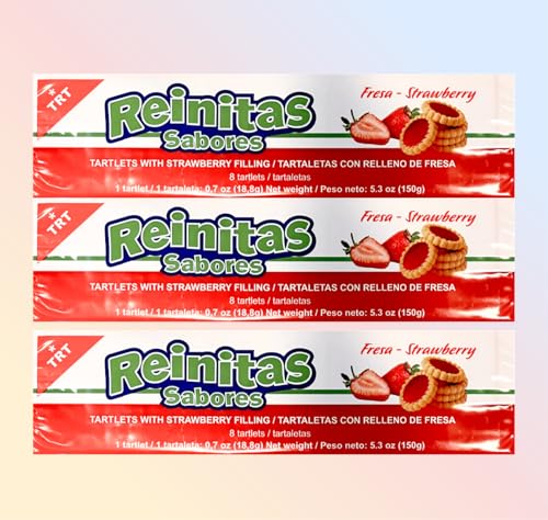 Image of Reinitas Sabores Strawberry Filled Tartlets, 8 Count Cookies, 5.3 oz Pack of 3