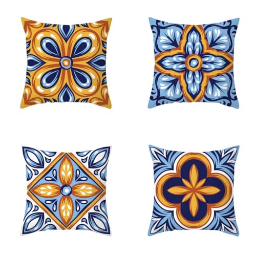 Taie d'oreiller carré motif rétro géométrique CEVAN en polyester résistant - 2