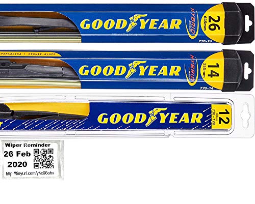 Windshield Wiper Blade Set Kit Bundle for 2016-2019 Fiat 500X - Driver, Passenger Blade & Rear Blade & Reminder Sticker (Hybrid with Goodyear Rear)