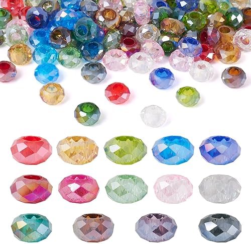 100-Piece Clear Faceted Glass European Beads - 14x8mm Large Hole Rondelle Spacers For Jewelry Making