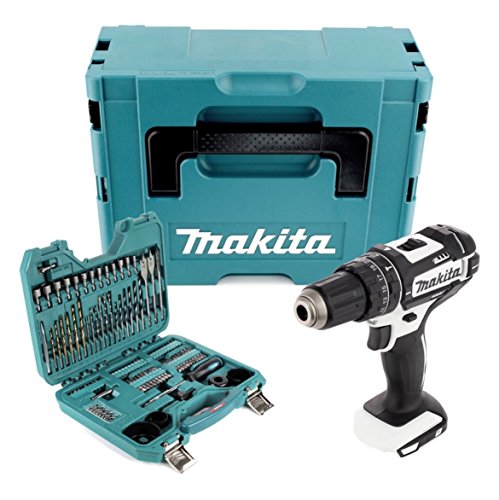 Makita DHP 482 ZJ W Akku Schlagbohrschrauber 18V 62Nm im Makpac - ohne Akku, ohne Ladegerät + 100 tlg Bit & Bohrer Set