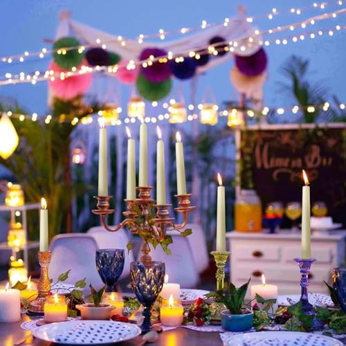 Image of KORCCI Taper Candles 10 Inch - Long Candles, 8 Hours Long Burning, Smokeless & Unscented & Dripless, for Weddings, Birthdays, Dinner Parties, Rituals, Prayer, Birthdays, Meditation (White Ivory)