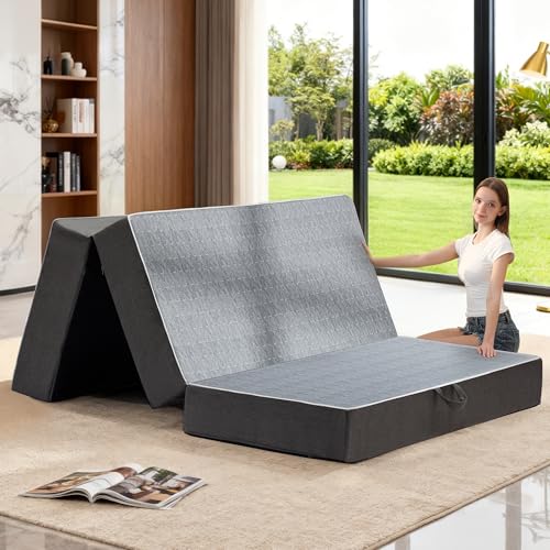 Tri Folding Mattress Queen Size - 6 Inch Dual-Layer Memory Foam Foldable Mattress Portable Floor Bed...