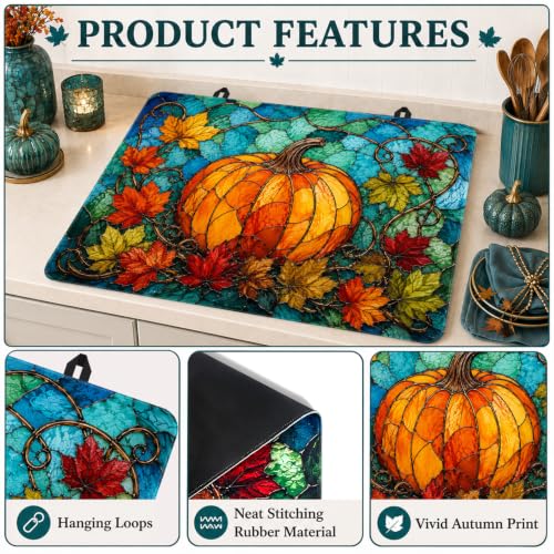 Image of Pumpkin Maple Leaf Stove Top Cover, 28x20 inch Rubber Cooktop Mat
