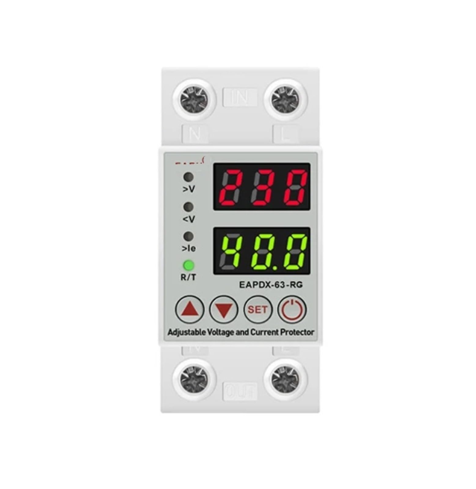 XRKJKQIDG 40A 63A 230V DIN Rail Adjustable Overvoltage and Undervoltage Protection Device Protector Relay Overcurrent(Red-green,40A)