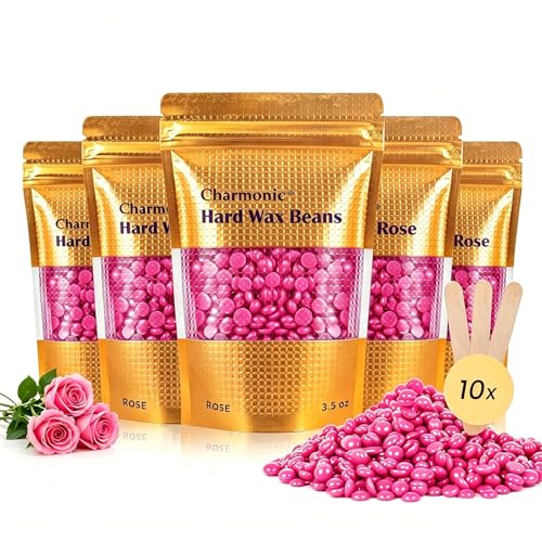 Image of 17.5 Oz Hair Wax Beans by Charmonic, Hard Body Wax Beans, Hair Removal Depilatory Wax European Beads for Women Men 500g /17.5Oz (rose)