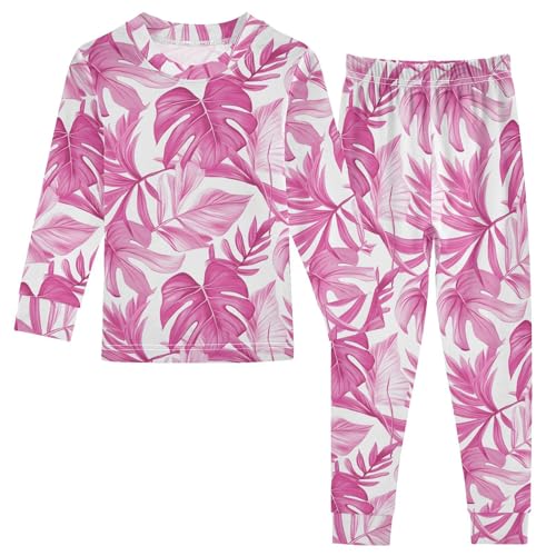 ALAZA Tropical Red Palm Tree Leaf 2 Piece Pajama Set Long Sleeve Top and Pants Sleepwear Unisex