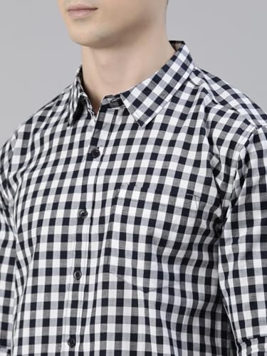 Image of JOVEN Men Slim Fit Pure Cotton Brown and Dark Green Casual Checked Shirt