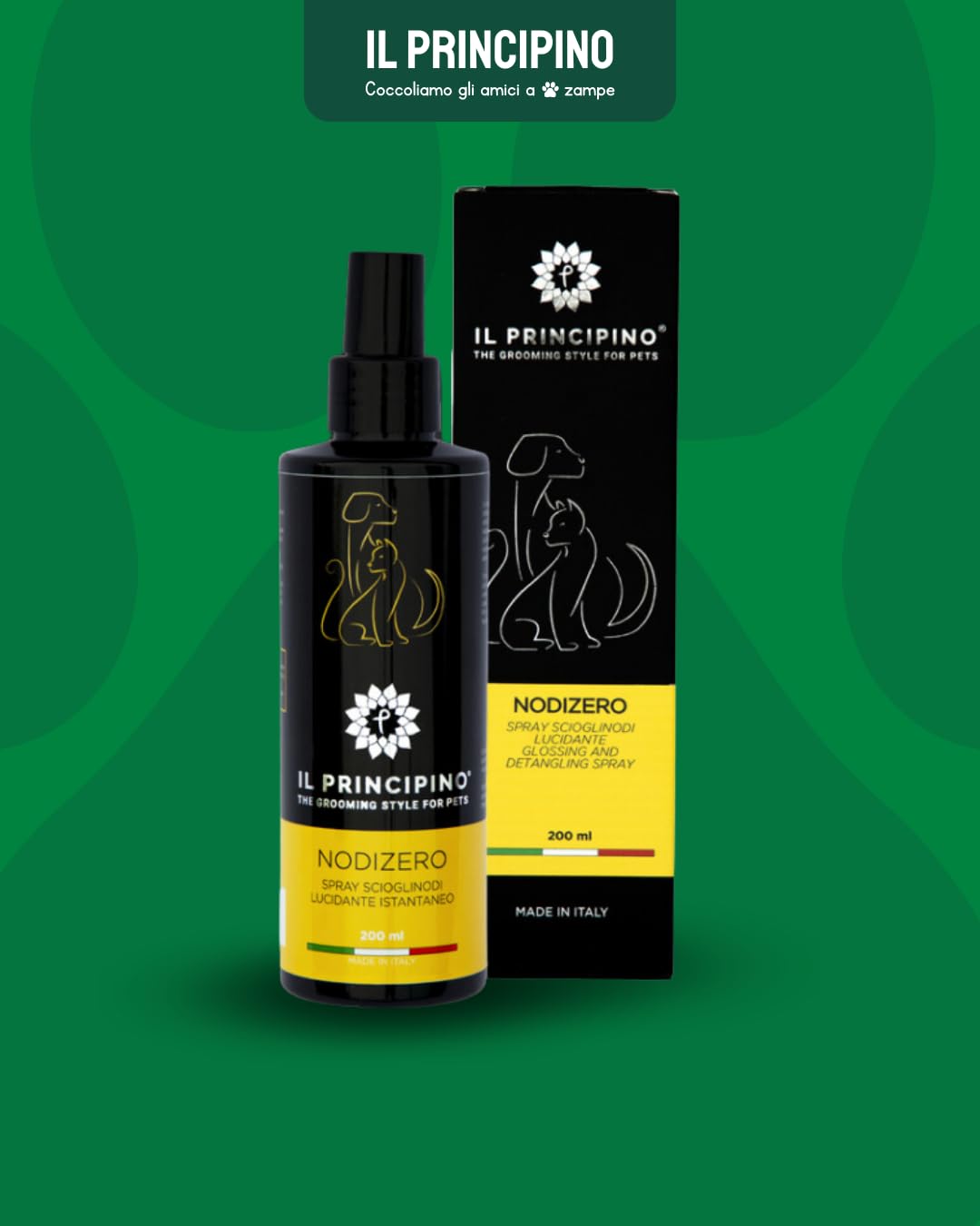 Il Principino - Spray Démêlant chien et chat, idéal pour dissoudre nœuds, demelant chat poils longs, démêlant efficace poils de chien, aide le brossage, illumine,empêche la formation des nœuds 200 ml