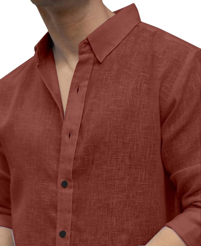 Image of Men's Solid Linen Cotton Shirt Casual Plain Full Sleeve Summer-Regular Fit Men Stylish Shirt DARK-LINEN-01
