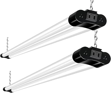 hykolity 2 Pack 4FT Linkable LED Garage Light, 4400LM 4FT 42W, 5000K Daylight LED Workbench Light with Plug, Pendant, or Surface Mount, Black, ETL
