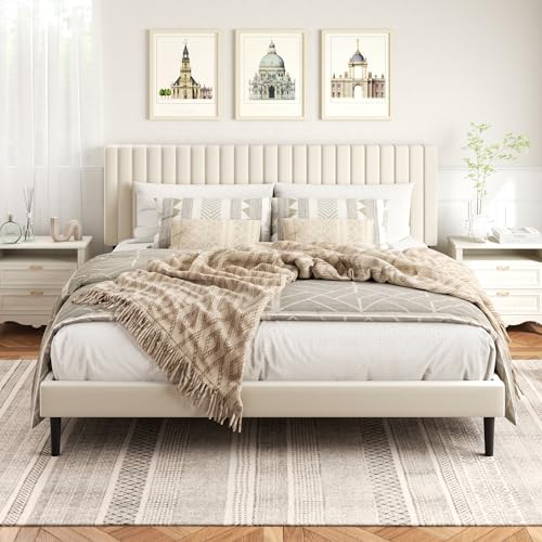 King Size Bed Frame,King Size Platform Bed Frame and Velvet Uphol...