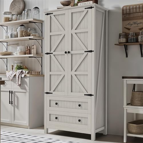 DWVO-Farmhouse-Kitchen-Pantry-Cabinet-645-Tall-Storage-Cabinet-with-2-Drawers-and-Adjustable-Shelves-Versatile-Storage-for-Living-Room-Dining-Room-or-Hallway-White DWVO Farmhouse Kitchen Pantry Cabinet 645 Tall Storage Cabinet with 2 Drawers and Adjustable Shelves Versatile Storage for Living Room Dining Room or Hallway White