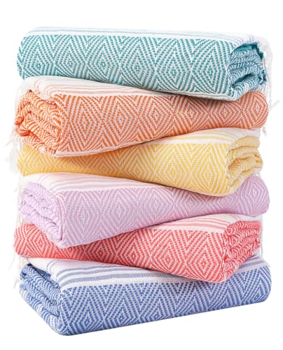 Genovega 6 Packs Oversized Turkish Beach Towels Set Bulk 74'x38' Extra Large Quick Dry Sand Free...