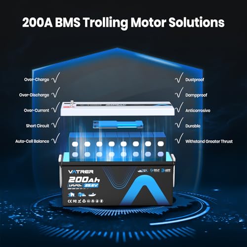 Image of 24V 200AH Self-Heating Trolling Motor LiFePO4 Lithium Battery, VATRER POWER Deep Cycle LiFePO4 Battery with 5120W Built-in 200A BMS for Trolling Motors, Marine, RV, Off-Grid Applications