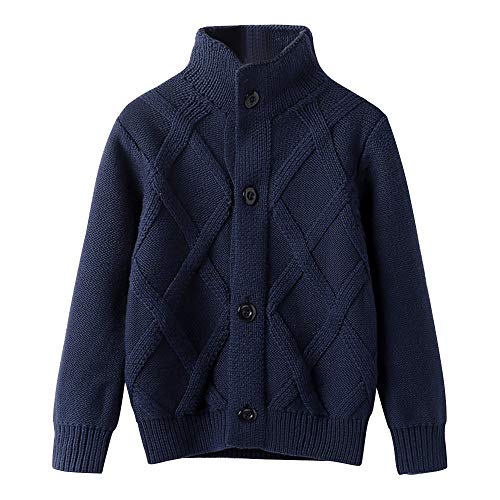 OCHENTA Boys' Chunky Knitted Button Down Turtleneck Cardigan Sweater