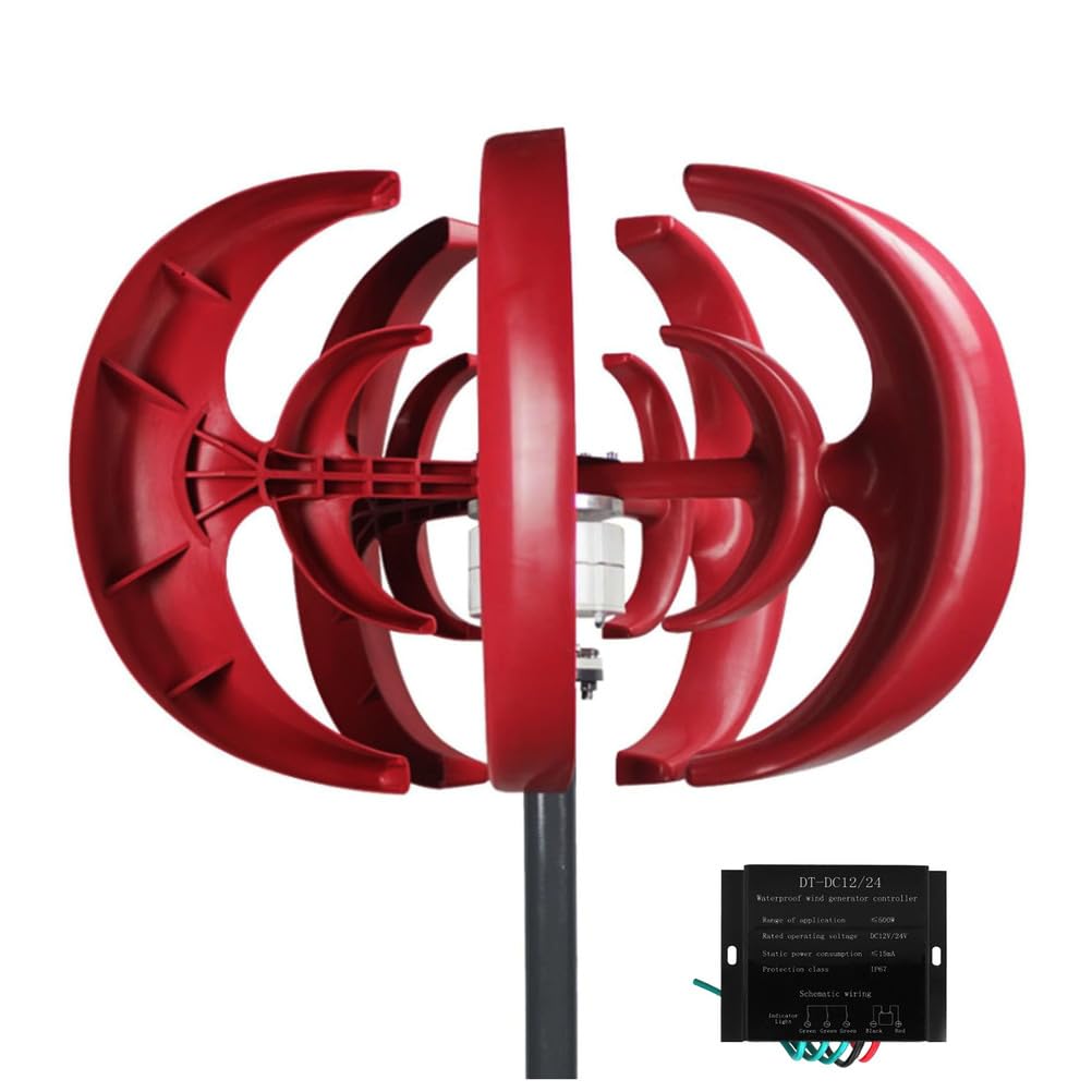 Rosso,220V, Generatore di Turbine eoliche da 12000 W 5 Pale 12V 24V 48V 220V Kit generatore di Turbine eoliche ad ASSE Verticale per ibridi Domestici Uso dell'illuminazione Stradale Rosso