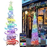 5 Ft Pop Up Christmas Tinsel Tree with Multi-Color Timer LED Lights, Collapsible Pencil Christmas Tree with Remote, App-Controlled Artificial Christmas Tree for Home, All Year Decor for Holiday Easter
