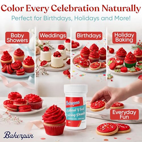 Image of Bakerpan Red Food Coloring Powder for Baking - 30g Oil Based, Artificial Dye-Free, Plant-Based, Kosher, Gluten-Free - For Buttercream, Chocolate, Candy & Cakes