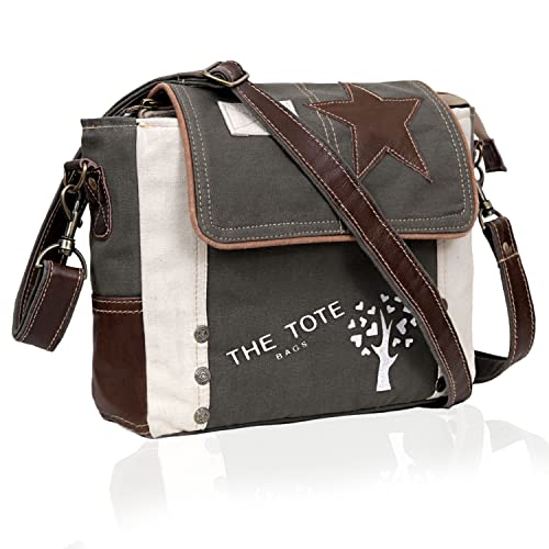 Image of Vintage Canvas Leather Messenger Bag for Men & Women, Crossbody, Shoulder Bag, Satchel 11 inch with Star Flap Small Travel Use