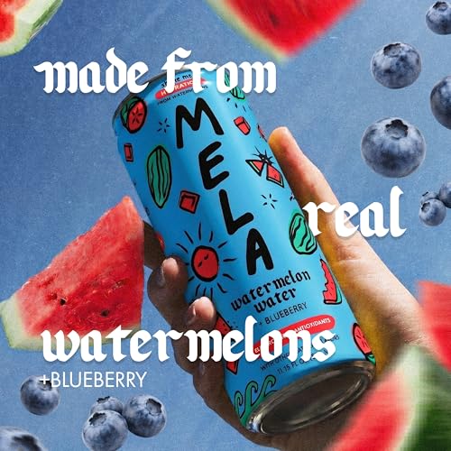 Image of Mela Watermelon Water - Watermelon Juice, 100% Natural Fruit Juice with Vitamin C, Electrolytes, Antioxidants - Coconut Water Alternative, Gluten-Free (Blueberry,11.15 fl oz, 12-pack)