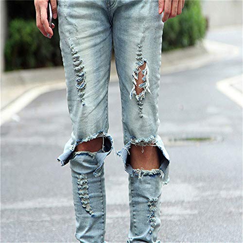 Andongnywell Mens Destroyed Ripped Straight Fit Jeans Distressed Slim Fit Biker Stretch Denim Pants Trousers4