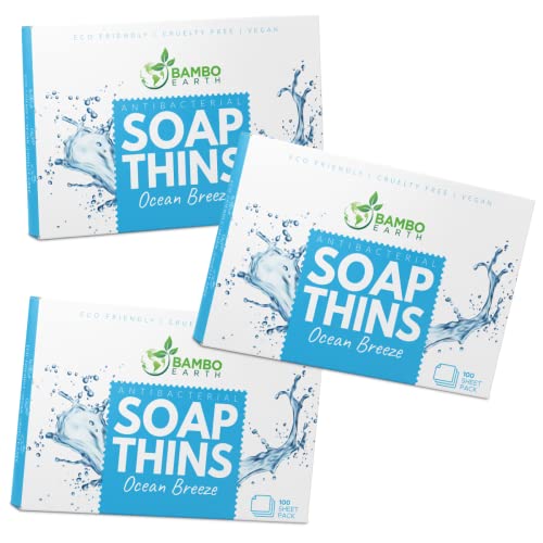 Bamboearth Antibacterial Paper Soap Sheets Strips For Hand Washing - 3 Packs Portable Disinfecting Pocket Travel Soap Sheet Dissolvable & Disposable Camping Mini Size Dry Soapsheets For Laundry Hands (Ocean Breeze Pack Of 3) #TOP20