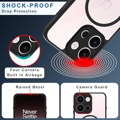 Image of CEDO Backcover for OnePlus 13s (5G) | Compatible with Magsafe Wireless Charging | Camera Protection Shockproof Case | Magnetic Ring Lock Transparent Acrylic Clear Backcase (Black)