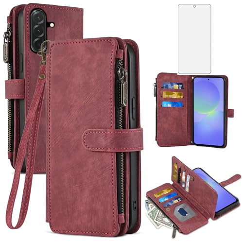 Coque Samsung Galaxy A36 5G étui de luxe en cuir rouge Asuwish avec protection d'écran premium
