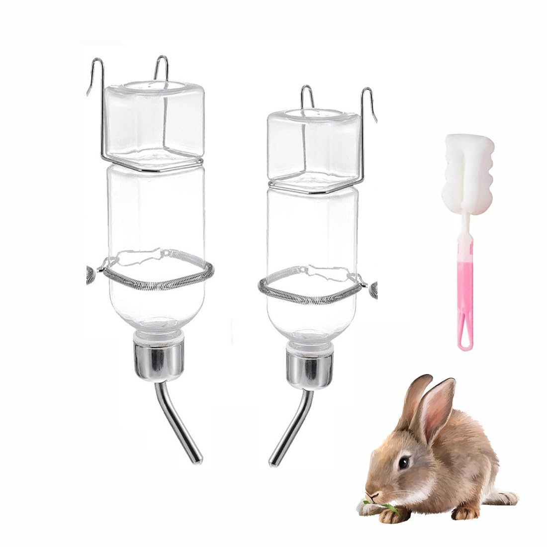 Biberon Lapin, Biberon Cochon d'Inde, BiberonLapin pour Cage, Abreuvoir Lapins, Distributeur Eau Lapins avec Support, Accessoire pour Lapin, Abreuvoir pour Rongeurs Chinchilla écureuil, 180Ml+350Ml