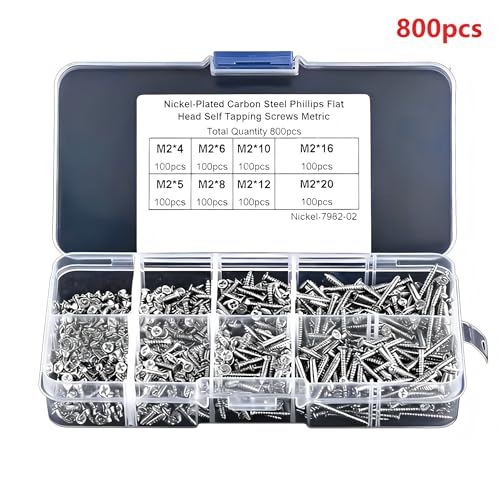 Set de 800 tornillos autorroscantes de acero al carbono miniatura 5