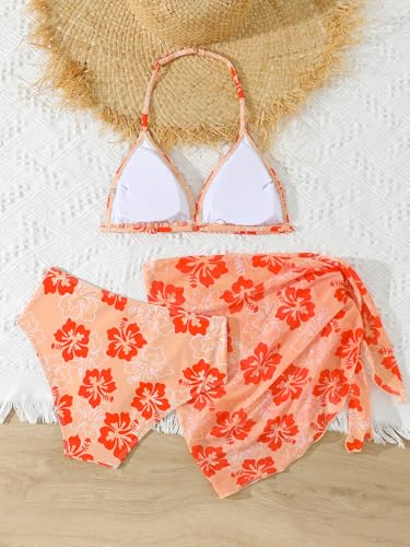 Image of SEGT Girl's 3 Piece Striped Bikini Swimwear Cute Swimsuits Bathing Suit High Waisted with Cover Up Beach Skirt